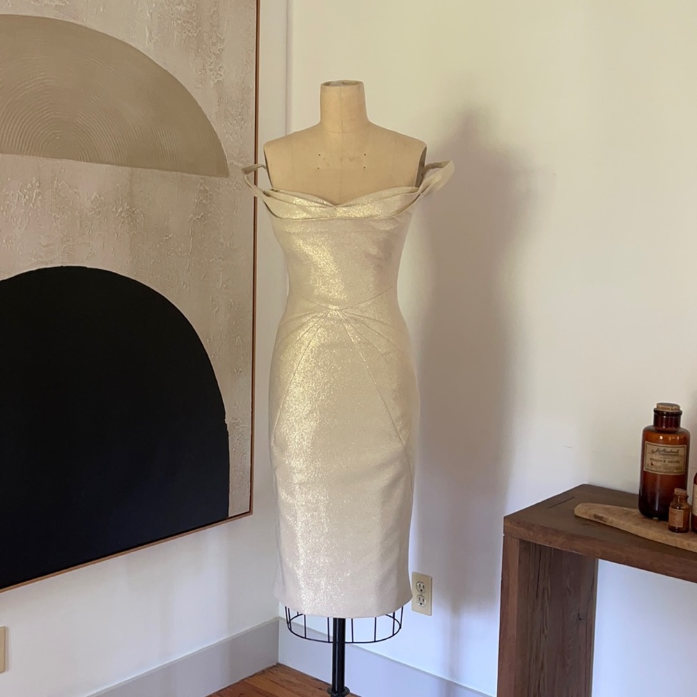Zac Posen Gold Metallic Cocktail Dress
